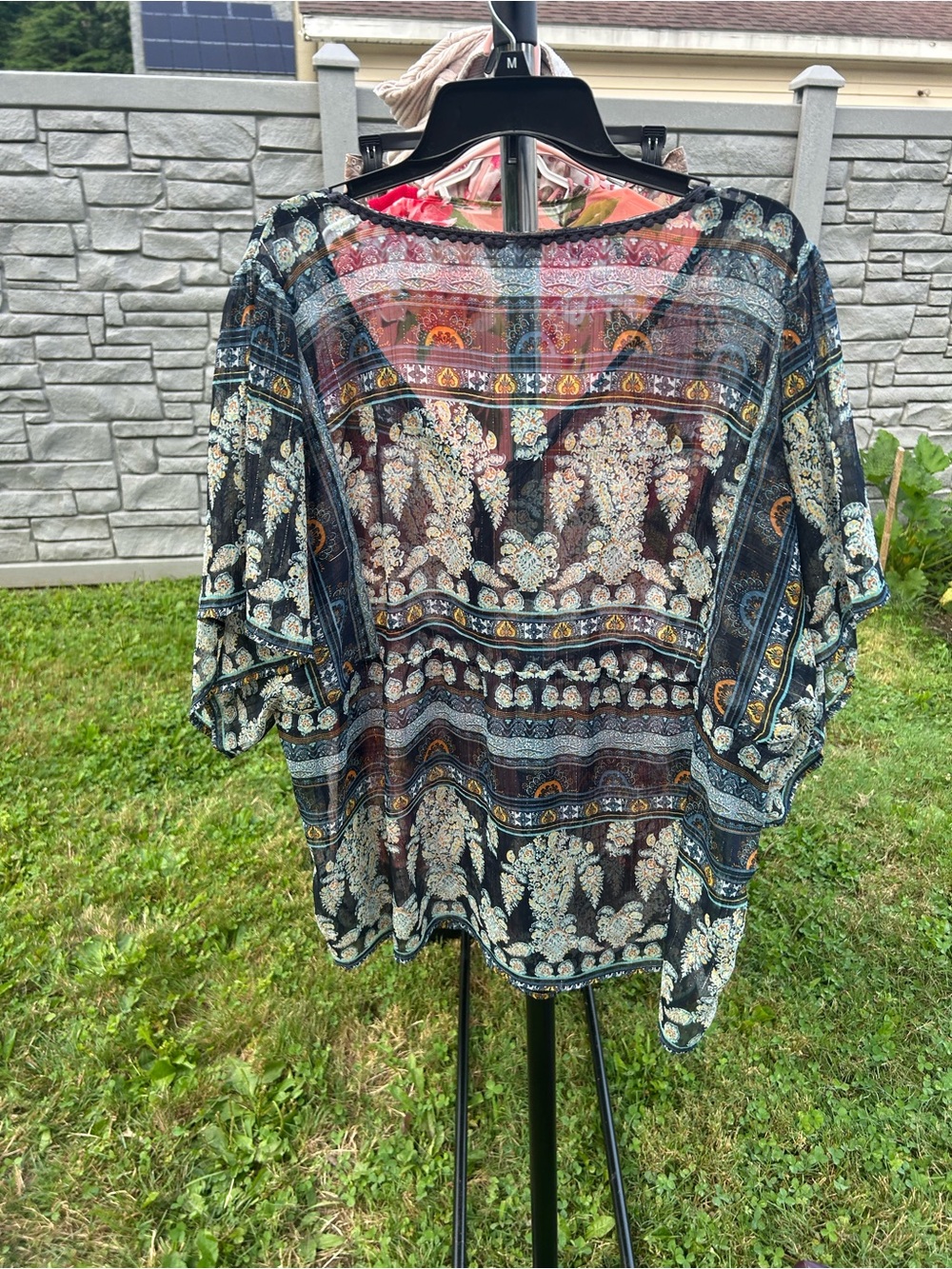 Westport Black Sheer Paisley Print Kimono Top